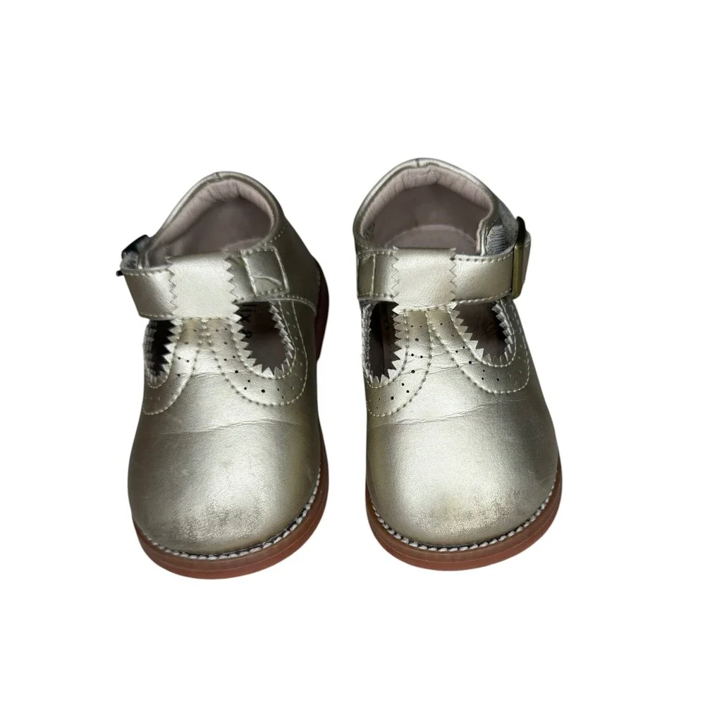 Felix & Flora Gold Metallic Mary Jane T-Strap Shoes Toddler Girls Size 5W 13.5CM